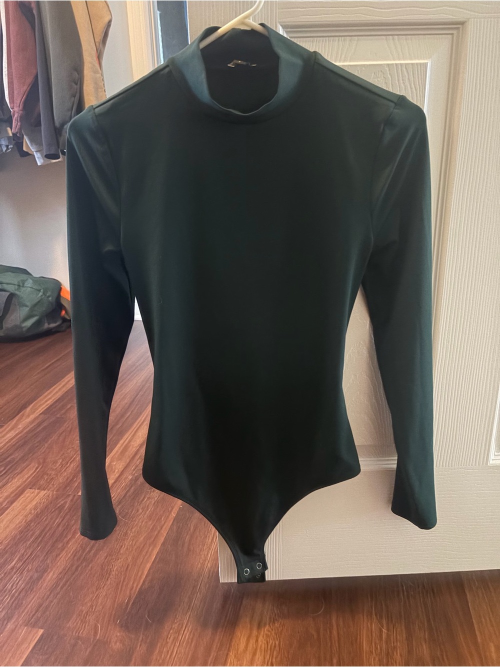 Express Body Contour Dark Green Long Sleeve Mock Neck Bodysuit